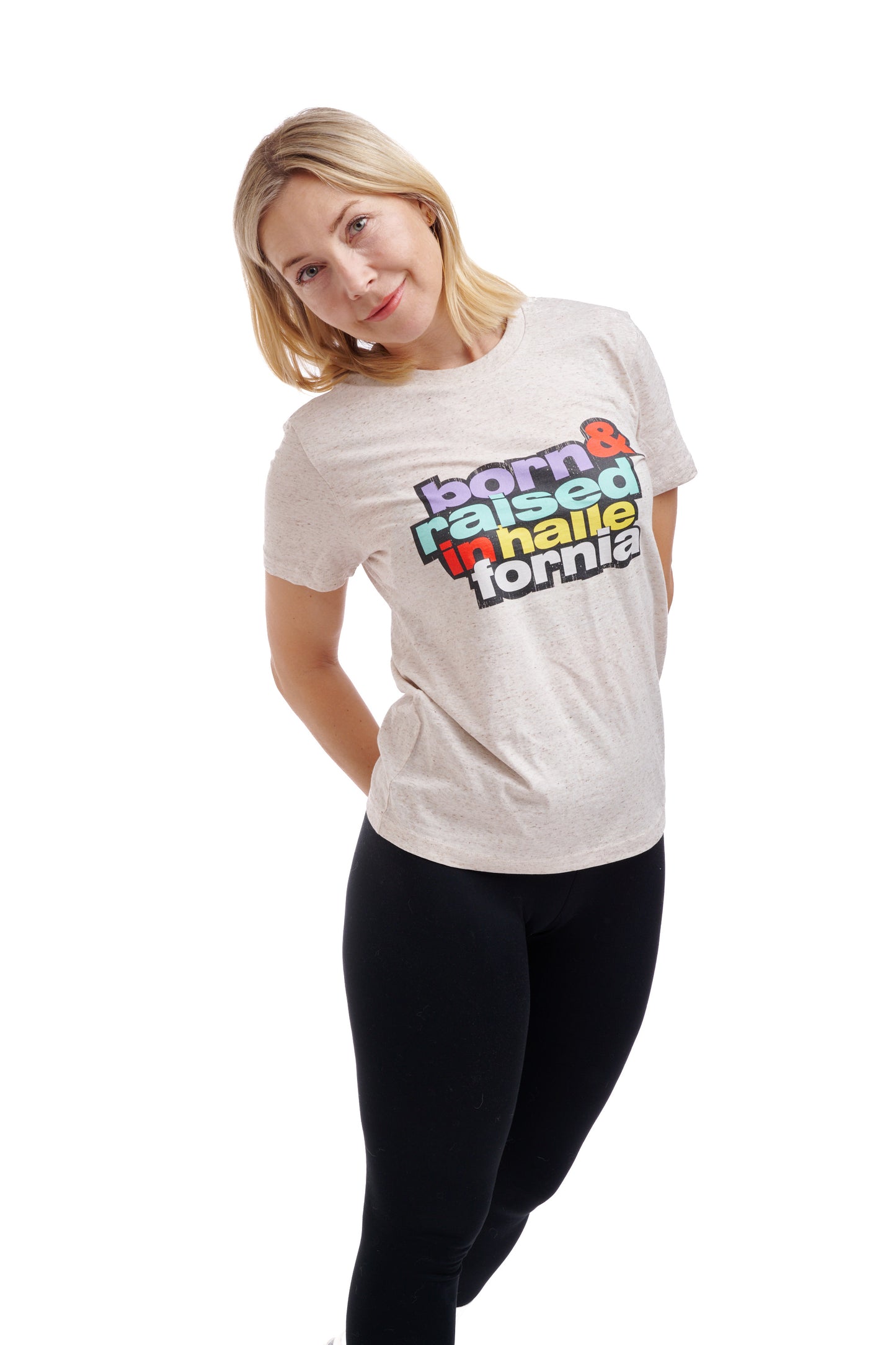 Born & Raised in Hallefornia Tee White Heather