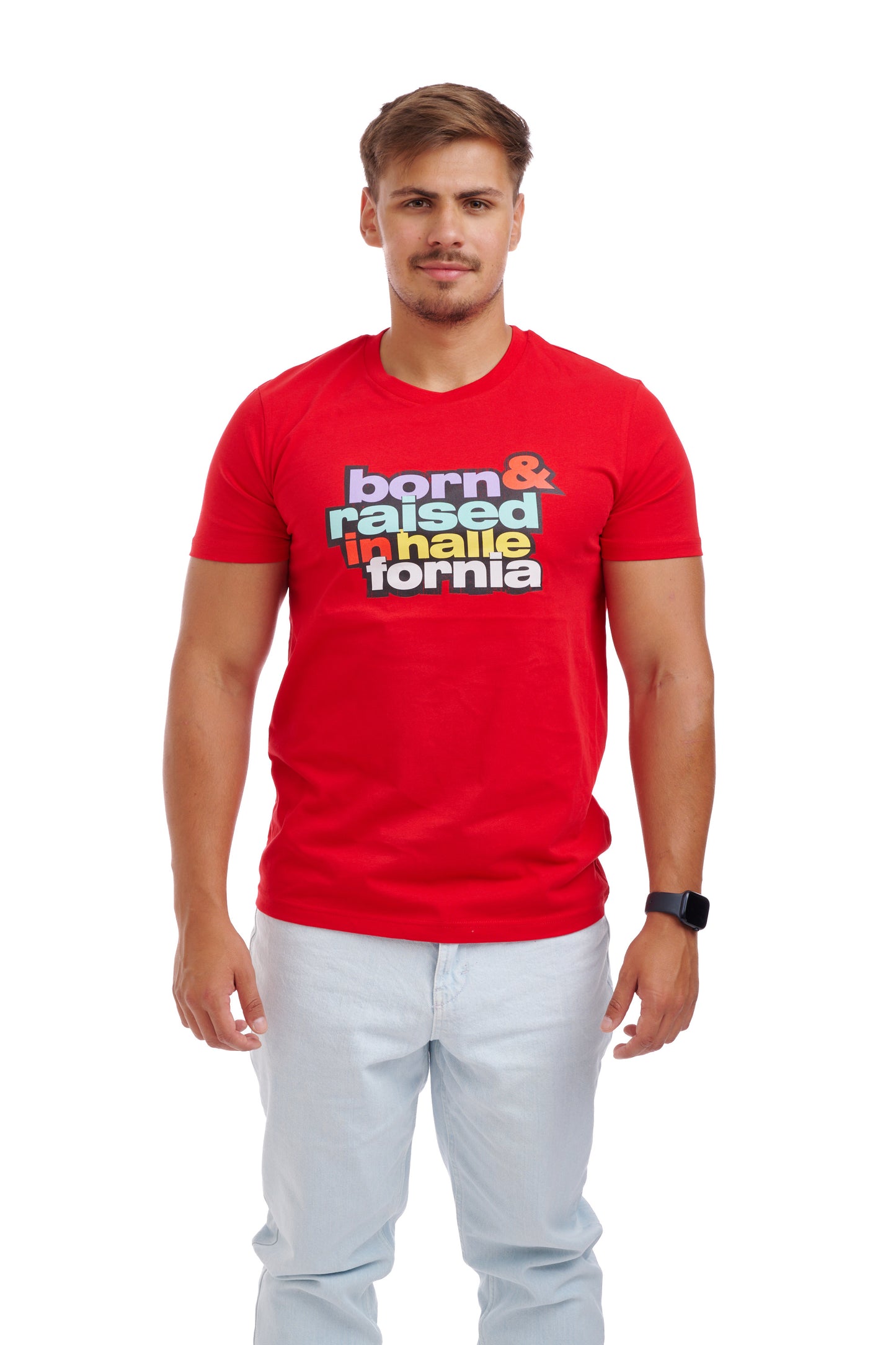 Born & Raised in Hallefornia Tee Red