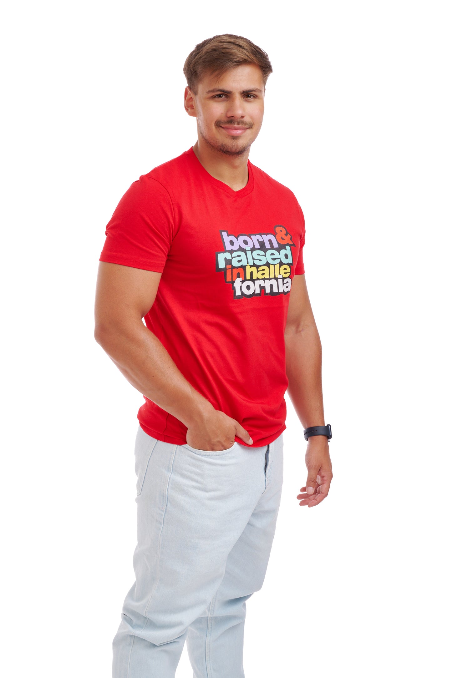 Born & Raised in Hallefornia Tee Red